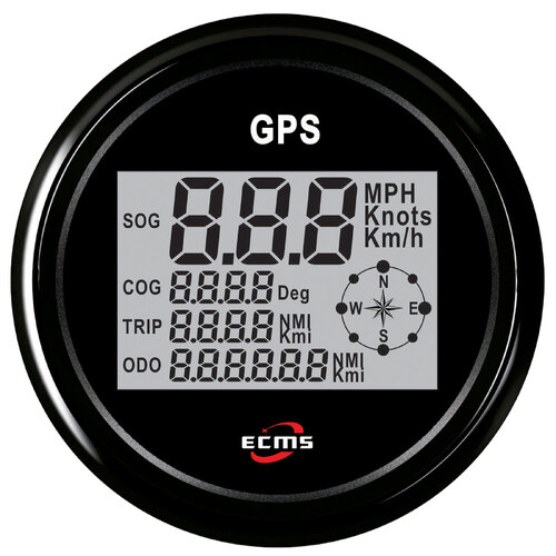 ECMS Multi Function Digital GPS Speedometer - Black on Black - SOG, COG, Trip & ODO Part# 900-00035