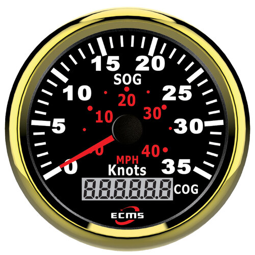 ECMS Speedomater GPS Gauge 40 MPH / 35 Knots- Black & Gold - 85MM 12V