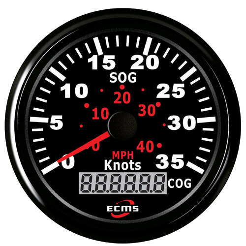 ECMS Speedomater GPS Gauge 40 MPH / 35 Knots- Black on Black - 85MM 12V