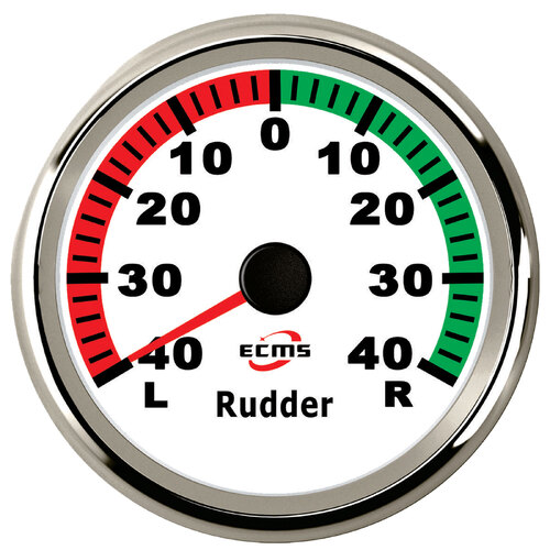 ECMS Rudder Angle gauge - White & Chrome - Dia 85MM Marine Boat Indicator 60mAO 12V 24V Part#: 900-00071
